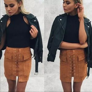 Tan suede lace up skirt